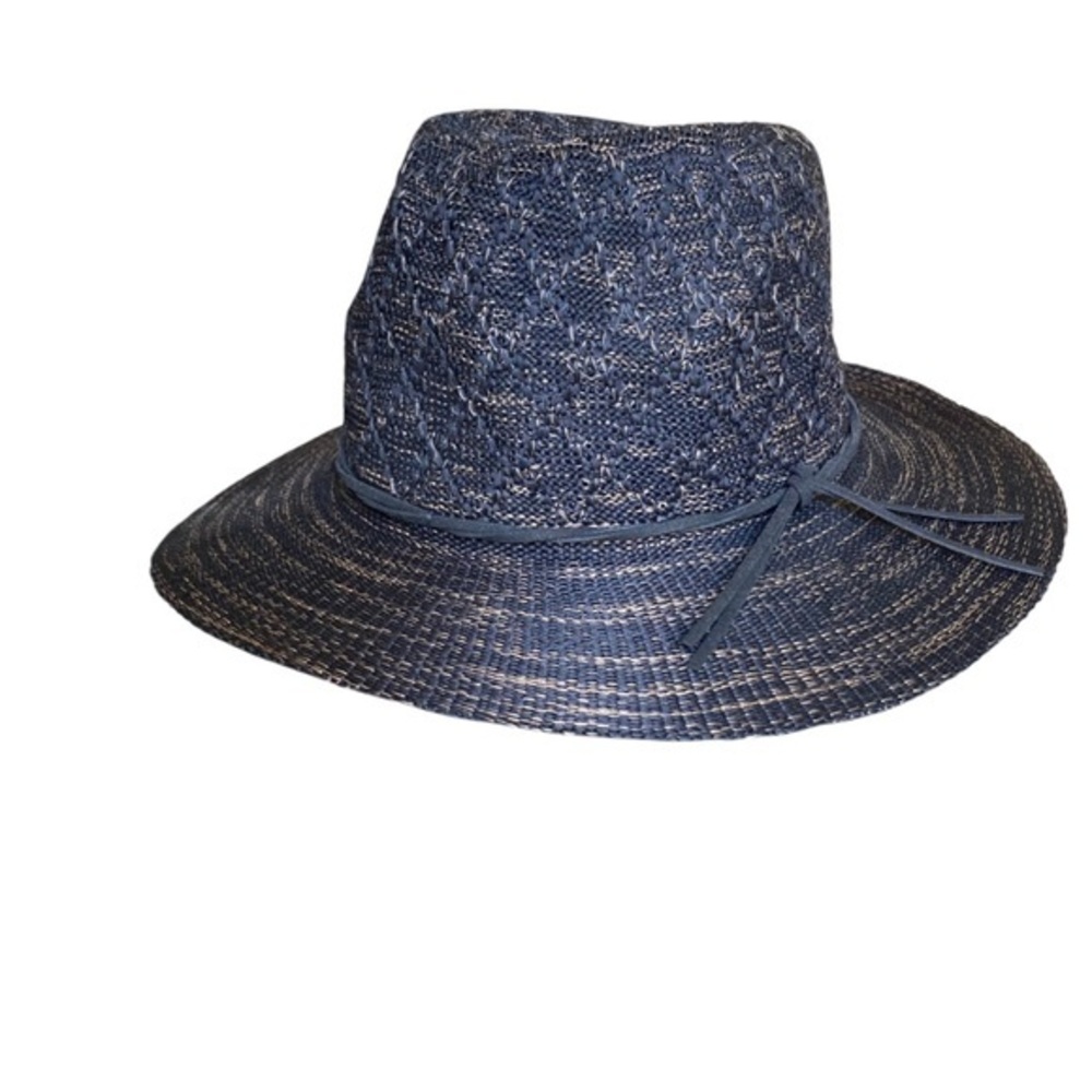 Free People Woven Straw Fedora Hat Black Brown Boho Wide Brim Festival